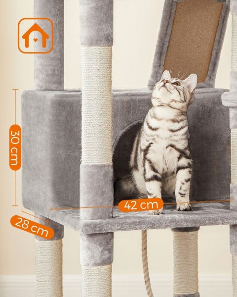 Praktyczny wysoki solidny drapak 206 cm Duży stabilny drapak wieża wykonany z płyty MDF z 2 podwyższonymi platformami, 2 jaskini