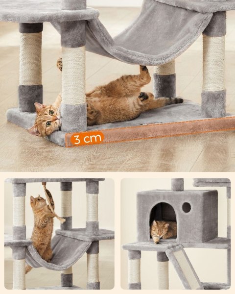 Praktyczny wysoki solidny drapak 206 cm Duży stabilny drapak wieża wykonany z płyty MDF z 2 podwyższonymi platformami, 2 jaskini