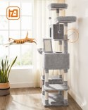 Praktyczny wysoki solidny drapak 206 cm Duży stabilny drapak wieża wykonany z płyty MDF z 2 podwyższonymi platformami, 2 jaskini