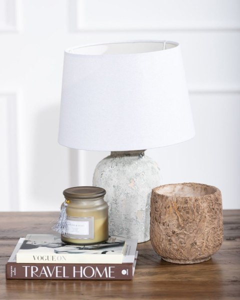 Lampa Luton nocna stołowa - wys. 44 cm materiał poliester, ceramika, odcienie szarego, gwint 14E, moc żarówki 40W