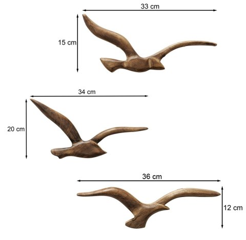 Ozdoba ścienna Mewy drewnianaWykonane z indyjskiej odmiany drewna Mango, naturalna kolorystyka, nowoczesny i oryginalny dodatek 