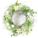WIANEK STROIK DEKORACYJNY BIAŁO ZIELONY Z RÓŻYCZKAMI ŚREDNICA 24CM
