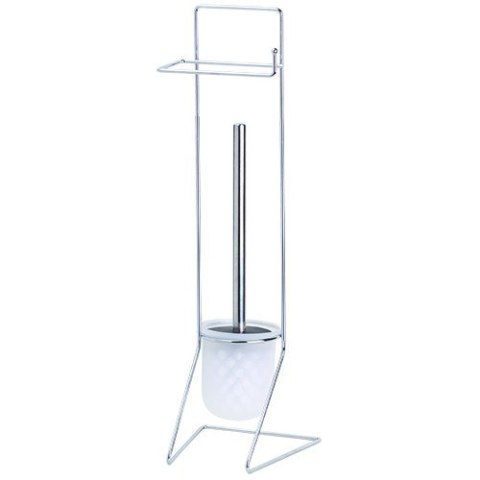 Stojak na papier ze szczotką OKY chrom Wykonany z metalu w kolorze srebrnym, zestaw 2w1 ze szczotką i uchwytem na papier toaleto