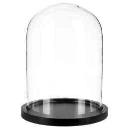 Szklana kopuła na czarnej podstawieDekoracyjna szklana kopuła na drewnianej podstawie, wysokość 29,5 cm, średnica 23cm