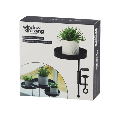 Kwietnik parapetowy z zaciskiem czarny S Metalowy stojak na okno w kolorze czarnym, przykręcany kwietnik parapetowy o regulowane