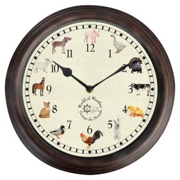 Zegar ścienny z dźwiękami zwierząt Ścienny, okrągły zegar z odgłosami różnych zwierząt gospodarskich, co godzinę dźwięk innego z