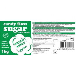 Kolorowy cukier do waty cukrowej zielony o smaku jabłkowym 1kg