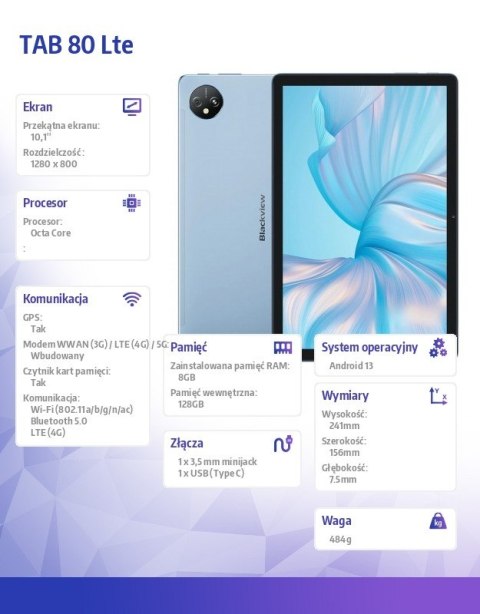 Tablet TAB 80 LTE 8/128GB 7680 mAh 10,1 cala niebieski
