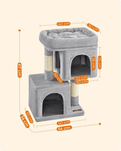 Drapak dla kociąt z 2 jaskiniami Przytulny drapak domek dla małych kotków wykonany z solidnej płyty MDF z 2 uroczymi jaskiniami 