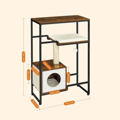 Loftowy solidny drapak dla kota 114 cm Stabilny drapak w białej i rustykalno brązowej kolorystyce wykonany ze stalowej konstruk