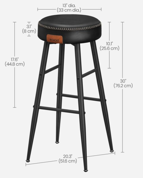 Zestaw 2 wysokich czarnych hokerów LOFT Zestaw dwóch wysokich stabilnych hokerów wykonanych ze stali i pianki o wysokiej sprężys