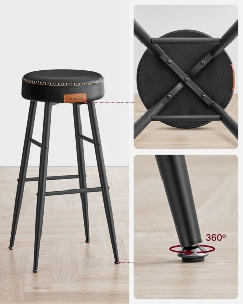 Zestaw 2 wysokich czarnych hokerów LOFT Zestaw dwóch wysokich stabilnych hokerów wykonanych ze stali i pianki o wysokiej sprężys