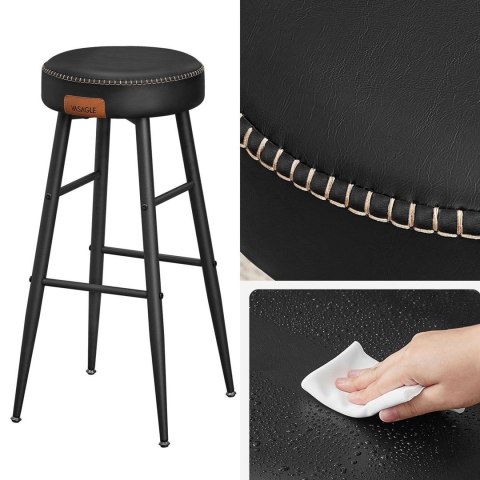 Zestaw 2 wysokich czarnych hokerów LOFT Zestaw dwóch wysokich stabilnych hokerów wykonanych ze stali i pianki o wysokiej sprężys