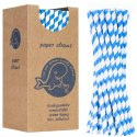 Słomki papierowe BIO ekologiczne PAPER STRAWS grube 8/205mm - biało-niebieskie 160szt.