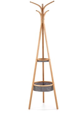 Wieszak stojący W-63 bambusowy Wykonany z drewna bambusowego, posiada dodatkowo dwie półki z wysokiej jakości tkaniny, stanowił 