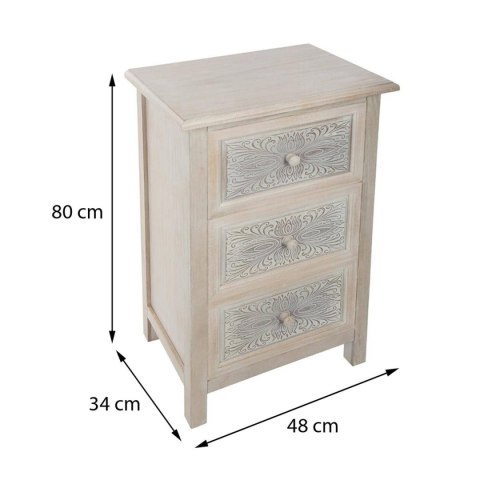 Kompaktowa komoda Hina Solidna i wytrzymała konstrukcja, posiada trzy szuflady z ozdobnymi frontami, idealna jako wyposażenie sa