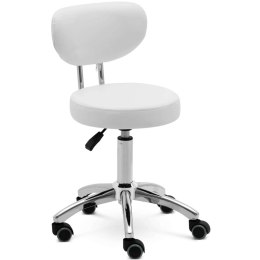 Krzesło taboret hoker kosmetyczny z oparciem na kółkach do 150 kg ASCONA biały