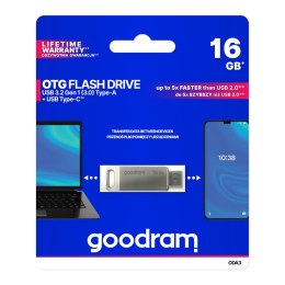 Pendrive pamięć Goodram 16GB USB 3.2 Gen 1 USB / USB-C OTG ODA3 srebrny