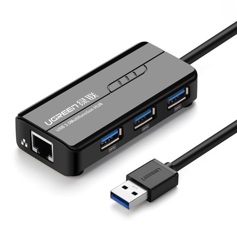 HUB Adapter sieciowy USB-A - RJ45 1000 Mbps / 3x USB 3.0 czarny