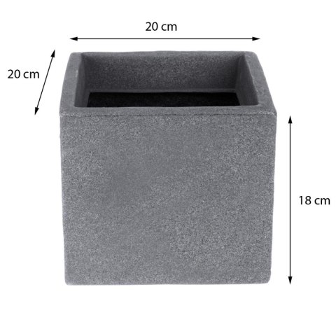 Donica ogrodowa Kubus szara 20x20x18 cm Nowoczesna, kwadratowa osłonka na kwiaty wykonana z mocnego tworzywa imitującego kamień 