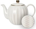 Dzbanek ceramiczny Queen 1100 ml wzór 2 Elegancki czajniczek do zaparzania kawy, herbaty i ziół, wykonany z ceramiki z wytłaczan