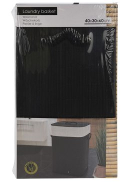 Kosz na pranie bambusowy czarny Pojemnik łazienkowy z pokrywą i uchwytami, składany, wykonany z bambusa na bieliznę i ubrania, z