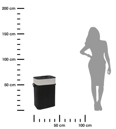 Kosz na pranie bambusowy czarny Pojemnik łazienkowy z pokrywą i uchwytami, składany, wykonany z bambusa na bieliznę i ubrania, z