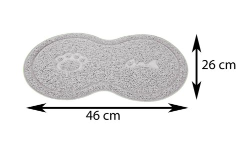 Mata pod miskę dla psa/kota jasny szary Mata pod miskę lub kuwetę z antypoślizgowej gumy, zapobiega rozsypywaniu się żwirku, roz