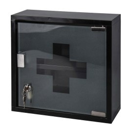 Metalowa apteczka ścienna czarna Szafka medyczna wykonana ze stali oraz szkła, w kolorze czarnym, wisząca o wymiarach 30x30x12 c