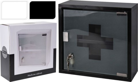 Metalowa apteczka ścienna czarna Szafka medyczna wykonana ze stali oraz szkła, w kolorze czarnym, wisząca o wymiarach 30x30x12 c