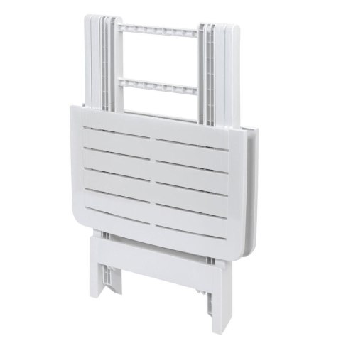 Stół składany balkonowy biały 50 cm Stolik turystyczny wykonany z tworzywa sztucznego w kolorze białym na taras, balkon, kemping