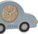 Zegar stojący samochód niebieski Wykonany z MDF zegar analogowy do pokoju dziecięcego, z motywem samochodzika na kółkach, do pos