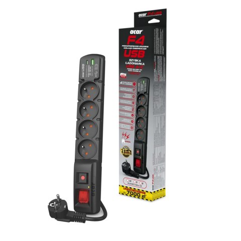 FILTR PRZECIWPRZEPIĘCIOWY ACAR F4 czarny 1,5M USB A+C (szybka ładowarka) W2439