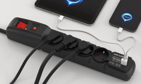 FILTR PRZECIWPRZEPIĘCIOWY ACAR F4 czarny 3M USB A+C (szybka ładowarka) W2440