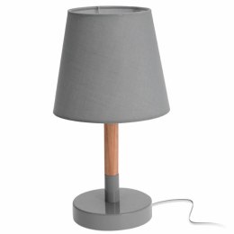 Lampka stojąca z szarym abażurem Lampka nocna na drewnianej nodze i metalowej podstawie o wymiarach: 30x17x17 cm