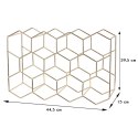 Stojak na wino metalowy złoty Nowoczesny stojak na 11 butelek w kształcie plastra miodu wykonany z metalu w kolorze złotym o wy