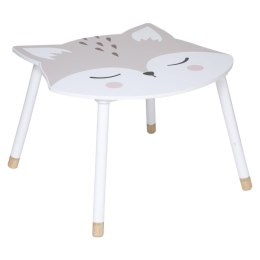 Stolik dziecięcy Fox Blat z motywem liska wykonany z solidnej płyty MDF, nogi stolika wykonane z naturalnego drewna sosnowego
