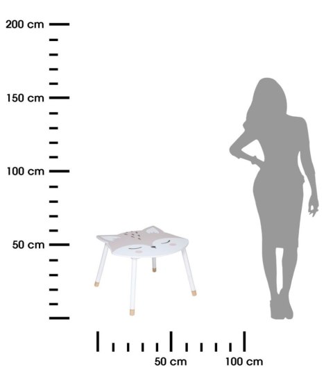 Stolik dziecięcy Fox Blat z motywem liska wykonany z solidnej płyty MDF, nogi stolika wykonane z naturalnego drewna sosnowego