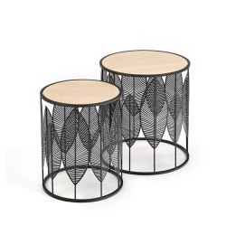 Zestaw 2 czarnych stolików Folla Blat wykonany z płyty MDF w kolorze naturalnego drewna, podstawa metalowa, w stylu loft