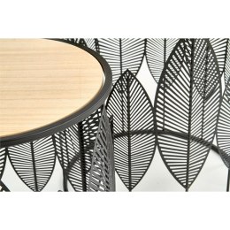 Zestaw 2 czarnych stolików Folla Blat wykonany z płyty MDF w kolorze naturalnego drewna, podstawa metalowa, w stylu loft