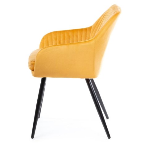 Krzesło Lenti Black Orange Wykonane z aksamitnego, przyjemnego w dotyku materiału w kolorze musztardowym, nogi wykonane z metalu