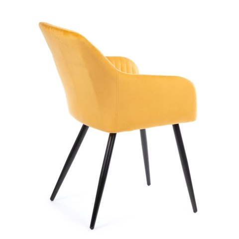 Krzesło Lenti Black Orange Wykonane z aksamitnego, przyjemnego w dotyku materiału w kolorze musztardowym, nogi wykonane z metalu