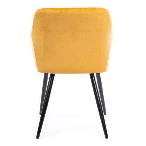 Krzesło Lenti Black Orange Wykonane z aksamitnego, przyjemnego w dotyku materiału w kolorze musztardowym, nogi wykonane z metalu