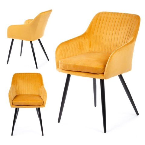Krzesło Lenti Black Orange Wykonane z aksamitnego, przyjemnego w dotyku materiału w kolorze musztardowym, nogi wykonane z metalu