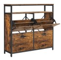 Szafka na buty z 4 uchylnymi drzwiami Rustykalna solidna szafka na buty z płyty MDF i stali z dodatkowymi przegrodami za drzwic