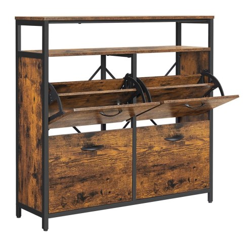 Szafka na buty z 4 uchylnymi drzwiami Rustykalna solidna szafka na buty z płyty MDF i stali z dodatkowymi przegrodami za drzwic