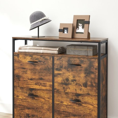 Szafka na buty z 4 uchylnymi drzwiami Rustykalna solidna szafka na buty z płyty MDF i stali z dodatkowymi przegrodami za drzwic