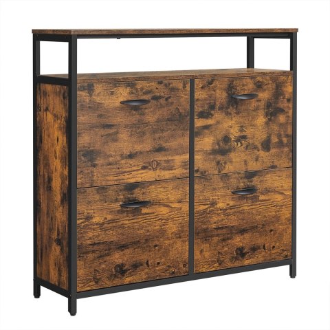 Szafka na buty z 4 uchylnymi drzwiami Rustykalna solidna szafka na buty z płyty MDF i stali z dodatkowymi przegrodami za drzwic