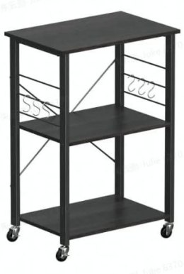Wózek kuchenny 3 poziomy czarny heban Mobilny i praktyczny wózek kuchenny wykonany z płyty wiórowej i stalowej konstrukcji z dwo