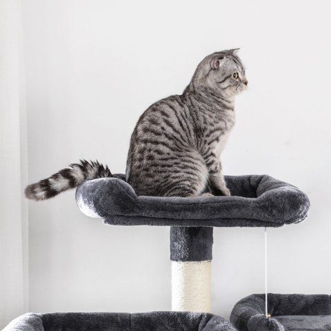 Wysoki drapak wieża 172 cm dymny szary Solidny drapak widokowy wieża wykonany z płyty MDF z 3 podwyższonymi platformami, 2 przyt